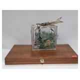 Wooden box and Christmas painted glass block with