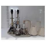 Two pairs of lamps: silver plated cream and sugar