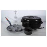 Enamel cookware: roasting pan, ladle style pan
