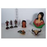 Painted ceramic bust, Native American head bank,