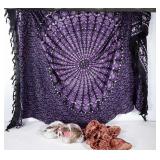 2 ladies scarves and a black and purple wrap with