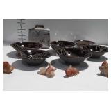 Stoneware dishes and vase, plus 5 gold fish made