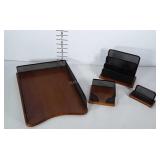 Nice wood and metal desk organizer set.