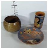 Pottery Lot, 2 Vases & a Bowl, 2 pieces are by W.