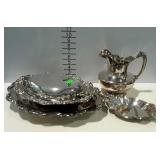 Silverplate serving pieces. Platter, pitcher,