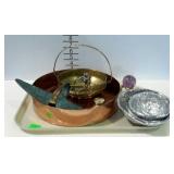 Metalworks. Copper tray, brass paperweight,