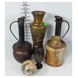Decor group, brass vases, pottery canister and