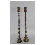 Tall brass candleholders, pair, stand almost 39"