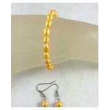 Freshwater golden pearl bracelet and earrings