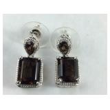 Smoky quartz earrings platinum bond brass