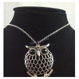Black Austrian crystal owl necklace 24in