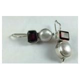 Sterling Silver Garnet & Pearl Earrings, 6.8
