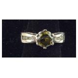 Sterling Silver Interesting Green Stone & CZ