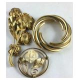 Costume 3 Gold Plated Brooches,