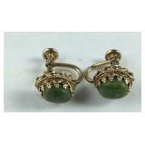 Gold Plated Jade Screw back Earrings Marked