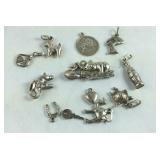 13 Sterling Silver  Charms: Heart, Key, &