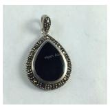 Sterling Silver Black Onyx & Marcasite Tear Drop