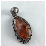 Sterling Silver Vintage Amber Pendant, 9.5 grams