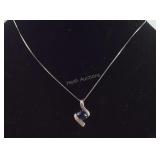 Sterling Silver Man-Made Sapphire & CZ Necklace,
