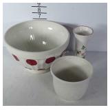 1 New England Pottery Piece, 1 Vase, & 1 Tag Bowl