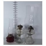 3 Oil Lamps w/ Glass Bases, 2 have fitting