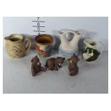 4 Pottery Pieces, & 3 Ceramic Bears