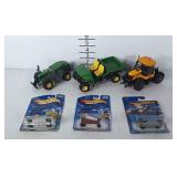 3 Hot Wheels, 2 John Deere Tractors, & 1 Fastrac