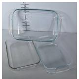 3 Pyrex Glass Baking Dishes, 2 2Qts. & 1 3 Qt.