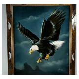 Eagle painting on velvet, artist signed and