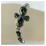 Green stone bolo bracelet stainless steel