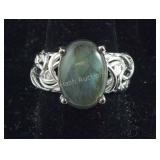 Size 8 labradorite ring platinum bond brass