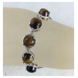 Tigers eye bolo bracelet platinum bond brass and