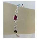 Multi stone bolo bracelet Sterling silver and