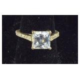 Sterling Silver Gold over Silver CZ Engagement