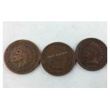 3 Indian Head Pennies: 1883, 1904, & 1908