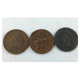 3 Indian Head Pennies: 1890, 1902 & 1893