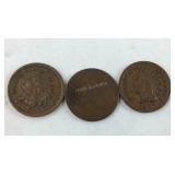 3 Indian Head Pennies: 1881, 1897 & 1907,