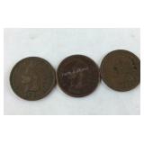 3 Indian Head Pennies: 1898, 1880 & 1901,