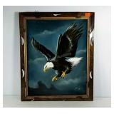 Eagle painting on velvet, artist signed and