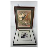 Asian style framed prints, fish 16x17 and bird
