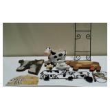 Cow decor. Bells, plate rack, woodcrafts, etc.