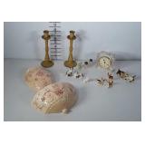 2 heavy cast metal candle holders,  Wade green