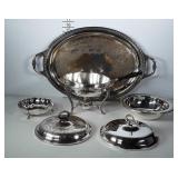 Silverplated service ware: xl sized tray, 2 dishes