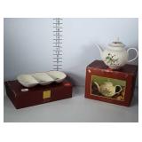 Lenox Christmas teapot and divided tray, both