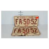 1956 Maryland License plates, matched pair