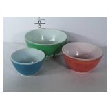 3 Pyrex Bowls, Red 1 shows wear