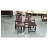 Four brown bar stools with backs. 24" seat