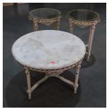 3pc French Prov Table Set, pair of lamp type with