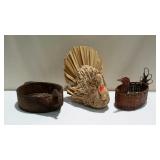 Three piece bird lot. Two duck baskets and a corn