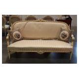 French Prov Parlor Settee, carved throughout, the